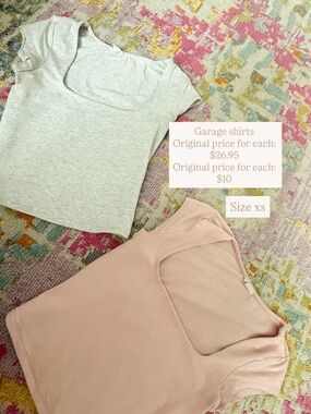 Garage Square Neck Tees - Light Gray Heather & Soft Blush
